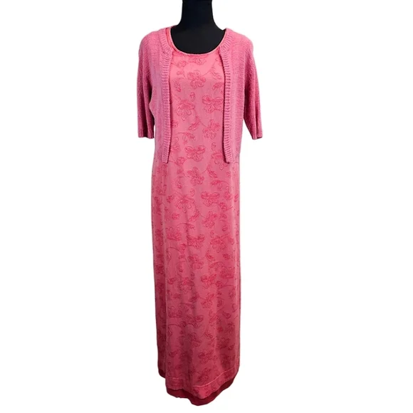 Vintage 90s Soft Girl Maxi Dress + Cardigan 8 Femcore Coquette Phoebe Buffay - Picture 3 of 16